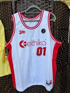 Ethika White & Red Sleeveless Basketball Jersey